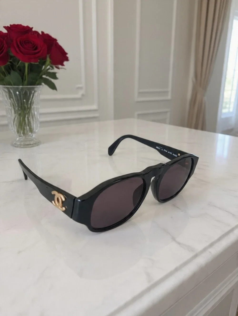 Chanel Vintage SS1991 Black Gold CC Sunglasses 01452